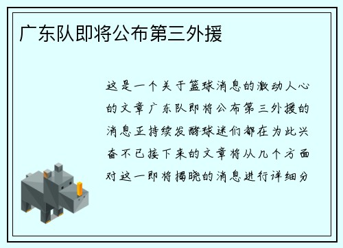 广东队即将公布第三外援 